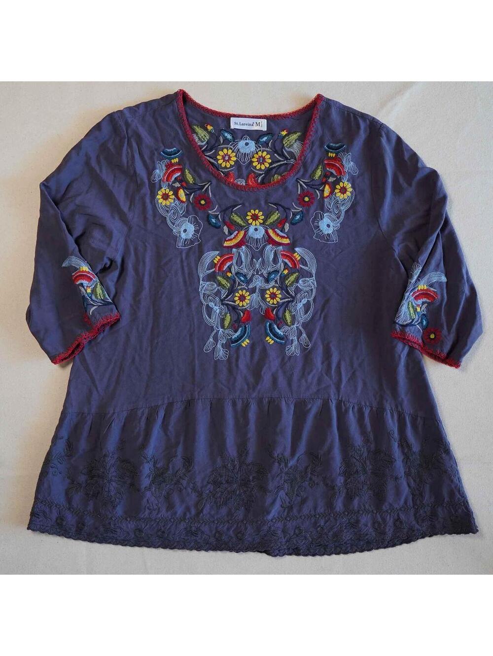 Boho 100% Cotton Embroidered 3/4 Sleeve Tunic M